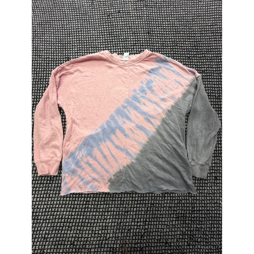 Te Verde Long Sleeve Top Women M Pink Grey Tie Dye Raw Hem Relaxed